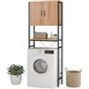 Relaxdays Mobile sopralavatrice naturale/nero | Mobiletto con ripiani e ante, HLP 170x64,5x27 cm per lavatrice, asciugatrice e WC