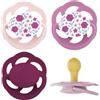 nip Cherry Ciuccio, 6+ mesi, 4 pezzi, a Forma a ciliegia, Lattice | adatto all'allattamento, adatto alla mascella, tettarella rotonda naturale, gomma naturale, rosa/viola