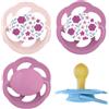 nip Cherry Ciuccio, 0-6 mesi, 4 pezzi, a Forma a ciliegia, Lattice | adatto all'allattamento, adatto alla mascella, tettarella rotonda naturale, in gomma naturale, rosa/blu