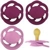 nip Cherry Ciuccio, 0-6 mesi, 4 pezzi, a Forma a ciliegia, Lattice | adatto all'allattamento, adatto alla mascella, tettarella rotonda naturale, in gomma naturale, viola/rosa