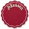 DUST/ROSE Tovaglietta Personalizzata con Nome in Cotone Bordeaux, Bordo Ondulato, Ricamata a Mano in Italia, Ø38 cm