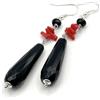 Handmade Orecchini con Agata Nera e Corallo Rosso, Argento 925, Pendenti Lunghi a Goccia, Gioielli Pietre Dure