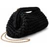 DUST/ROSE Borsa Clutch all'Uncinetto in Lycra Nera, 26x16x15 cm, Fatta a Mano in Italia, con Catena Dorata Removibile da 1 Metro