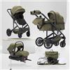Lnhcrbs Passeggino 3 in 1 518-M, Passeggino Trio,con base ISOFIX,Verde | Passeggino da Viaggio con Piegamento a Una Mano e Pulsante per il Collasso della Seduta,Ruote Grandi in PU con Sospensioni