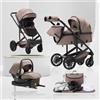 Lnhcrbs Passeggino 3 in 1 518-M, Passeggino Trio,con base ISOFIX,Grigio,Cachi