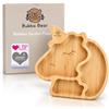 Bubba Bear Set di piatti con ventosa, realizzati in bambù naturale, piastre con ventose per lo svezzamento dei neonati e l'alimentazione dei bambini (unicorno)