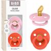 BIBS Colour Succhietto, 0-6 mesi, confezione da 2, Baby Pink/Tango | Tettarella anatomica | Gomma naturale | Taglia 1 | Senza BPA | Elevata accettazione della tettarella | Fori d'aria