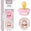 BIBS Colour Succhietto, 0-6 mesi, confezione da 2, rotonda, Petal/Baby Pink | Tettarella rotonda | Gomma naturale | Taglia 1 | Senza BPA | Elevata accettazione della tettarella | Fori d'aria