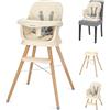 Ezebaby Seggiolone Pappa 6 in 1 Rialzo Da Sedia Bimbo Regolabile Si Trasforma in Alzasedia, Sgabello e Tavolino con Sedia Gambe in legno, per bambini a partire dai 6 mesi di età (Beige)
