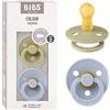 BIBS Colour Ciuccio, 6-18 mesi, confezione da 2, Khaki/Dusty Blue | Tettarella rotonda | Lattice di gomma naturale | Taglia 2 | Senza BPA | Prodotto in Danimarca | Scudo anti-irritazione