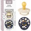 BIBS Colour Polka Dots Succhietto, 0-6 mesi, 2-pack, Ivory/Deep Space | Tettarella rotonda | Lattice di gomma naturale | Taglia 1 | Senza BPA | Prodotto in Danimarca