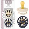 BIBS Colour Polka Dots Succhietto, 6-18 mesi, 2-pack, Ivory/Deep Space | Tettarella rotonda | Lattice di gomma naturale | Taglia 2 | Senza BPA | Prodotto in Danimarca