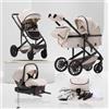 Lnhcrbs Passeggino 3 in 1 518-M, Passeggino Trio,con base ISOFIX,Beige | Passeggino da Viaggio con Piegamento a Una Mano e Pulsante per il Collasso della Seduta,Ruote Grandi in PU con Sospensioni