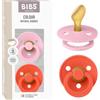BIBS Colour Succhietto, 6-18 mesi, confezione da 2, Baby Pink/Tango | Tettarella anatomica | Gomma naturale | Taglia 2 | Senza BPA | Elevata accettazione della tettarella | Fori d'aria