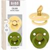 BIBS Colour Succhietto, 0-6 mesi, confezione da 2, Pale Butter/Wasabi | Tettarella anatomica | Gomma naturale | Taglia 1 | Senza BPA | Elevata accettazione della tettarella | Fori d'aria