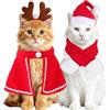 Fukaisu Costume di Natale per Gatti, Abiti Natalizi Animali Domestici con Fascia Capelli con Corna di Renna Cappello da Babbo Sciarpa Rossa e Mantello per Feste Natale Feste Cani e Gatti