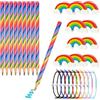 forhome 30pz Matite Arcobaleno Set,Matite Arcobaleno per Bambini,10 Pastelli Arcobaleno,10 Gomme da Cancellare Arcobaleno,10 Braccialetti a Cuore,Matite Multicolori per Disegno Colorazione Schizzi