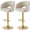 SUPPNEED Set di 2 sgabelli da bar in velluto, regolabili in altezza, con schienale e braccioli, girevoli a 360°, sgabello da cucina, sgabello da banco, sedia da parrucchiere, poggiapiedi dorato, per