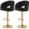 SUPPNEED Set di 2 sgabelli da bar in velluto, regolabili in altezza, con schienale e braccioli, girevoli a 360°, sgabello da cucina, sgabello da banco, sedia da parrucchiere, poggiapiedi dorato, per