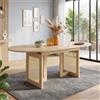 Merax Tavolo da pranzo allungabile, 150-200 x 90 cm, per 6-8 persone, con angoli arrotondati e dettagli in rattan, tavolo da cucina con piano ispessito, colore rovere