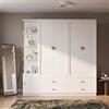 Merax Armadio grande da 225 x 45 x 200 cm, bianco con ante girevoli, con 3 aste appendiabiti, 4 cassetti e armadio laterale flessibile, molto spazio per camera da letto e cameretta dei bambini