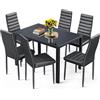 Bealife Set Tavolo e Sedie da Pranzo, 6 Sedie Confortevoli, Tavolo in Vetro Temperato, per Cucina, Stanza da Pranzo e Soggiorno, (6 sedie, Nero)