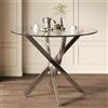 Merax Tavolo da pranzo rotondo, 80 x 80 x 75 cm, per 2-4 persone, in vetro temperato, con struttura in metallo galvanizzato, moderno tavolo da cucina per cucina, sala da pranzo e soggiorno, argento