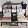 Merax Letto a castello 90 x 200 e 140 x 200 cm, letto in ferro con 3 posti letto, letto a castello in metallo con comoda scala e corrimano, letto superiore con vano portaoggetti, letto a soppalco per