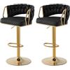 SUPPNEED Set di 2 sgabelli da bar in velluto, regolabili in altezza, girevole a 360°, con schienale intrecciato a mano, poggiapiedi dorati, sedia da bar per sala da pranzo Kitchen Island (2, nero)