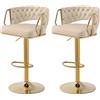 SUPPNEED Set di 2 sgabelli da bar in velluto, regolabili in altezza, girevole a 360°, con schienale intrecciato a mano, poggiapiedi dorati, sedia da bar per sala da pranzo Kitchen Island(2,beige)
