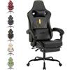 SUKIDA Sedia da gaming, ergonomica, per computer, con poggiapiedi, ergonomica, per computer, con supporto lombare, colore nero