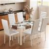 Bealife Set Tavolo e Sedie da Pranzo, 6 Sedie Confortevoli, Tavolo in Vetro Temperato, per Cucina, Stanza da Pranzo e Soggiorno, (6 sedie, Bianca)