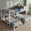 Merax - Letto a castello 140 x 200/90 x 200 cm, in metallo con 3 livelli, grande letto superiore e 2 letti singoli, scaffale aperto e scaffale per scarpe, letto a soppalco per bambini e adolescenti