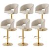 SUPPNEED Set di 6 sgabelli da bar in velluto, regolabili in altezza, con schienale e braccioli, girevoli a 360°, sgabello da cucina, sgabello da banco, sedia da parrucchiere, poggiapiedi dorato, per