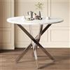 Merax Tavolo da pranzo rotondo, 80 x 80 x 75 cm, per 2-4 persone, con piano in marmo e struttura in metallo argentato, tavolo da pranzo con telaio a croce per cucina, sala da pranzo e soggiorno