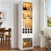 Merax Vetrina con illuminazione a LED, libreria da collezione con 4 ripiani aperti, 1 cassetto, scaffale per vino, libreria, per soggiorno, ufficio, sala da pranzo, bianco, 200 cm