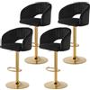 SUPPNEED Set di 4 sgabelli da bar in velluto, regolabili in altezza, con schienale e braccioli, girevoli a 360°, sgabello da cucina, sgabello da bancone, sedia da parrucchiere, poggiapiedi dorato