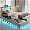 BRILVERDE letto contenitore 90x200 con Testiera, Letto imbottito con luce LED/USB, con Rete a Doghe, Velluto (Grigio, 90 x 200 cm)