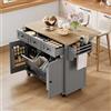 Generisch Isola della cucina indipendente con piano di lavoro pieghevole, mobile da cucina su 5 ruote, con pattumiere, 3 cassetti e 2 ante, per cucina e sala da pranzo (grigio)