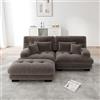 MOHUANG Cloud Divano angolare per soggiorno, divano matrimoniale in ciniglia con 2 cuscini lombari e 2 cuscini decorativi, divano imbottito con braccioli larghi e ottomano, marrone
