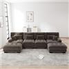 MOHUANG Divano angolare modulare a forma di U per soggiorno, 4 posti, comodi divani cloud con pouf mobile, combinazione fai da te, ciniglia, marrone