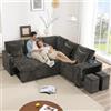 Huayz Divano angolare con funzione letto e vano portaoggetti, divano letto convertibile a forma di L, con ricarica USB e portabicchieri, ideale per soggiorno e home theater (grigio)