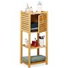 Relaxdays Mobile Bagno Colonna in Bambù, 3 Ripiani & 1 Armadietto con Anta, Cucina, Scaffale, 87,5x35x29 cm, naturale
