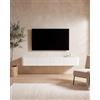 Ginhow Mobile TV sospeso, 140 cm, bianco con LED | Mobile TV da parete, credenza sospesa con spazio per riporre oggetti, come console multimediale, per soggiorno