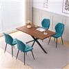 GrandCA HOME Set tavolo sedie sala da pranzo, 140cm Sedie, 4 Sedie Pranzo | Cuscino in schiuma,Sedia tessuto lino,Piedini antiscivolo,Tavolo impermeabile,Adatta per sala da pranzo,Scura + Blu lago