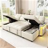 Rvjiahe Divano ad angolo a forma di U, divano letto, 2 chaise longue | con vano portaoggetti, illuminazione a LED, porta USB/Type-C, schienale regolabile, cuscini, portabevande, tasca laterale
