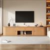 VIEKOS Tavolo TV lowboard 180x40x40 cm con design rotondo, 2 ante a rullo, 1 cassetto, per TV fino a 75 pollici, adatto per soggiorno e sala da pranzo, colore legno, Naturale