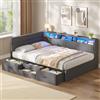AOGLLATI Letto Matrimoniale 140x200 cm con 4 Cassetti e LED, Dark Grey | Testiera imbottita, Porte USB e Type-C, Mensole aperte, Doghe in legno, Luce LED regolabile, Perfetto per gli angoli, Lino