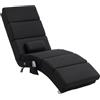 HOMCOM Poltrona Relax Massaggiante in Tessuto Effetto Lino, Nero | Chaise Longue Ergonomica, 8 Punti Vibranti, Riscaldamento, 5 Modalità, 3 Timer, Telecomando