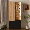ZKLOEP Vetrina in vetro con 2 ante, 2 cassetti, 6 ripiani regolabili, ideale per soggiorno e sala da pranzo, colore naturale e nero, 70 x 35 x 160 cm